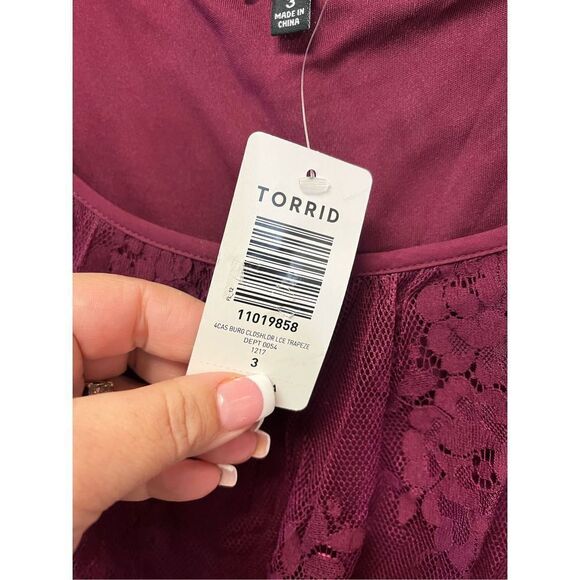 Torrid Burgundy Lace Cold Shoulder Trapeze Midi Dress sz 3X NWT - Picture 7 of 10